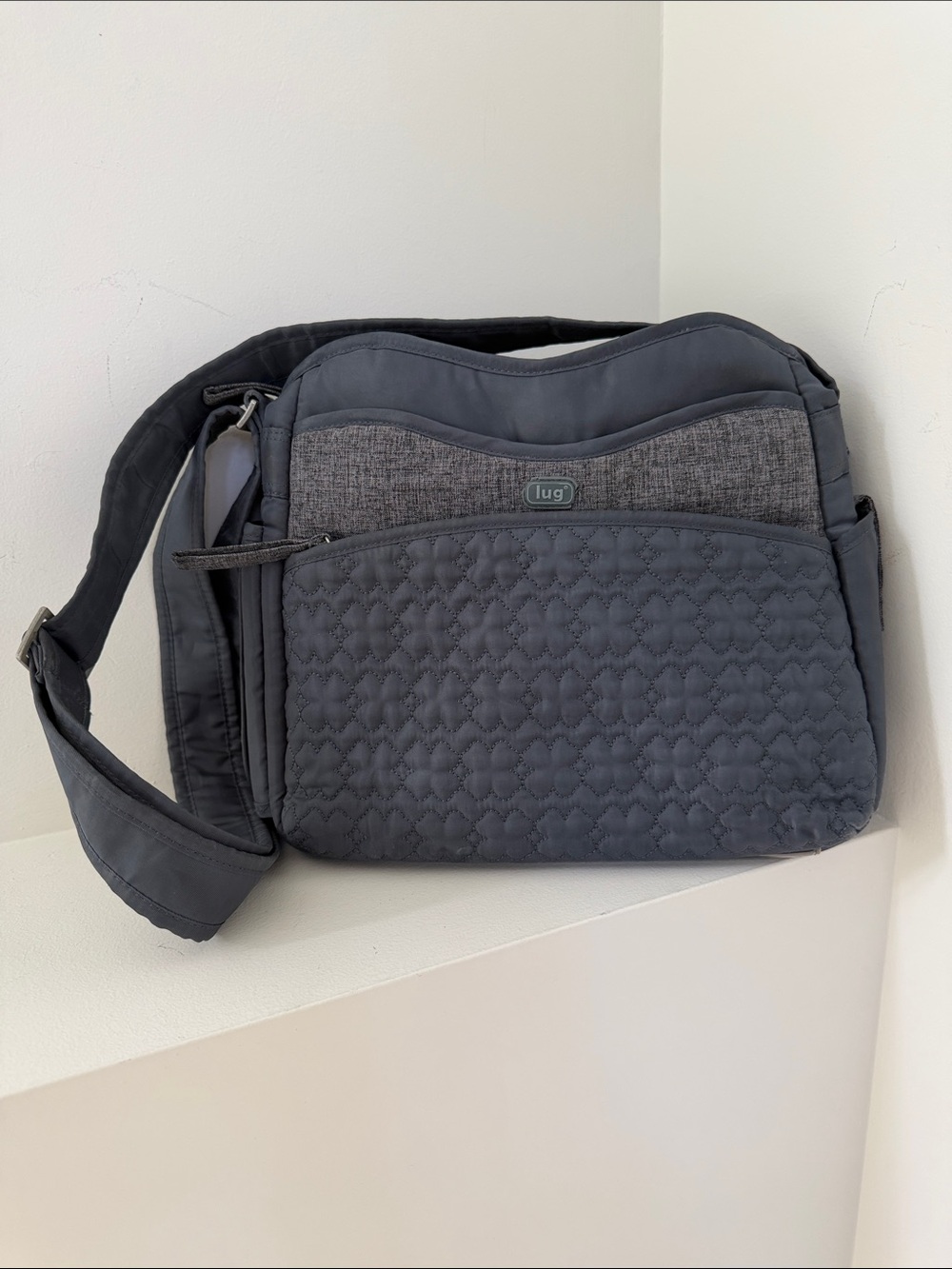 LUG Quilted Multi Pocket Crossbody Bag Bottle Holder Adjustable Strap Travel